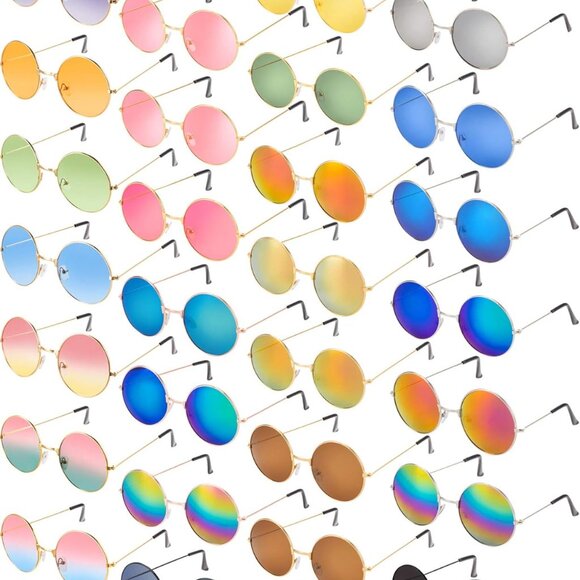 28 Pairs Round Hippie Sunglasses Coloured Disco Glasses 70s Party Accessories - Picture 1 of 7